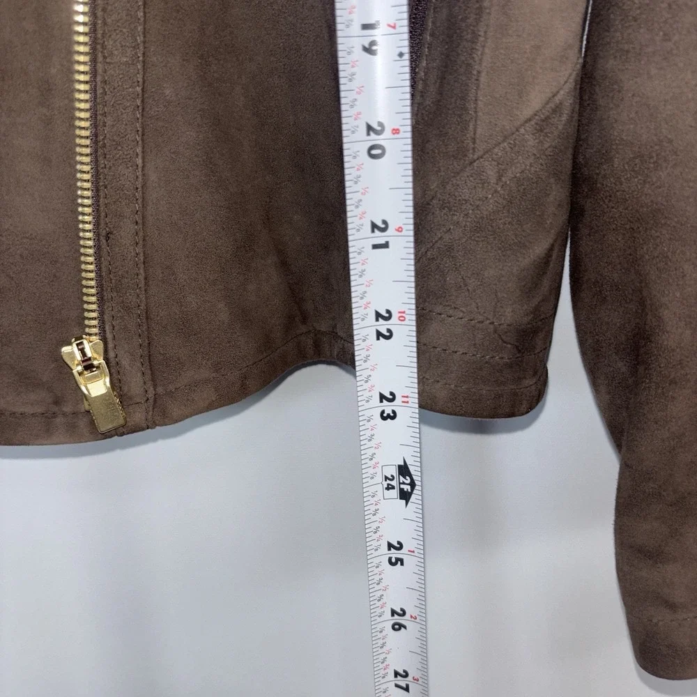 Athleta Genuine Leather Moto Jacket Brown Asymmetrical Zip Size Large EUC - Picture 5 of 8